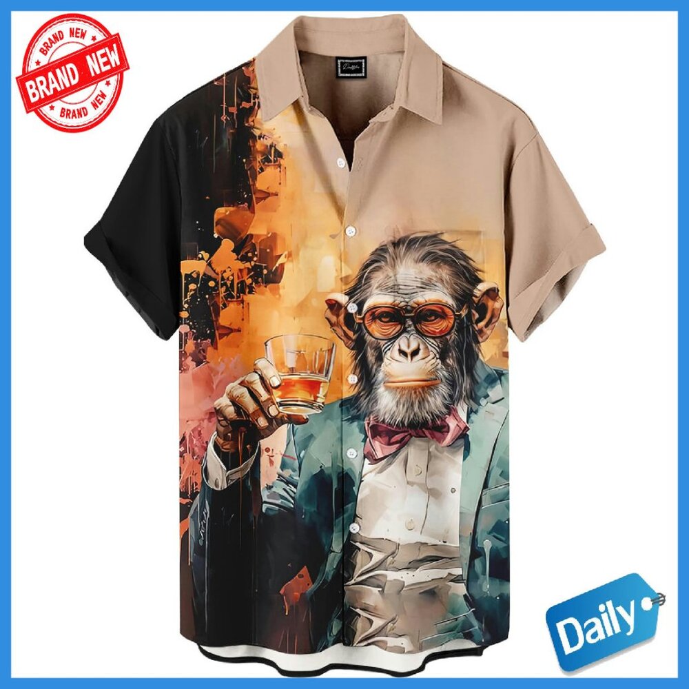 Men's Gaming Koala Button Down Shirt Short Sleeve Casual Polyester